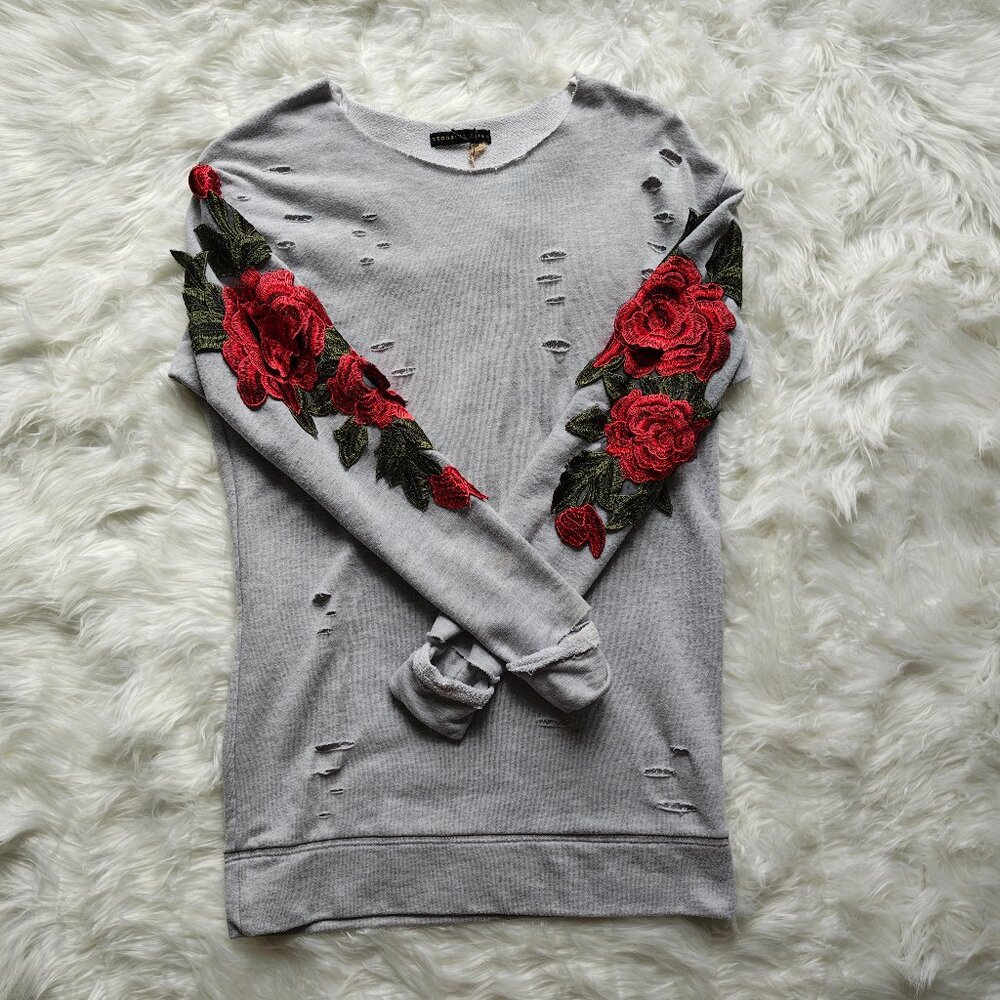 Brooklyn Karma 3D Floral Sliced Sweatshirt, SIZE Medium